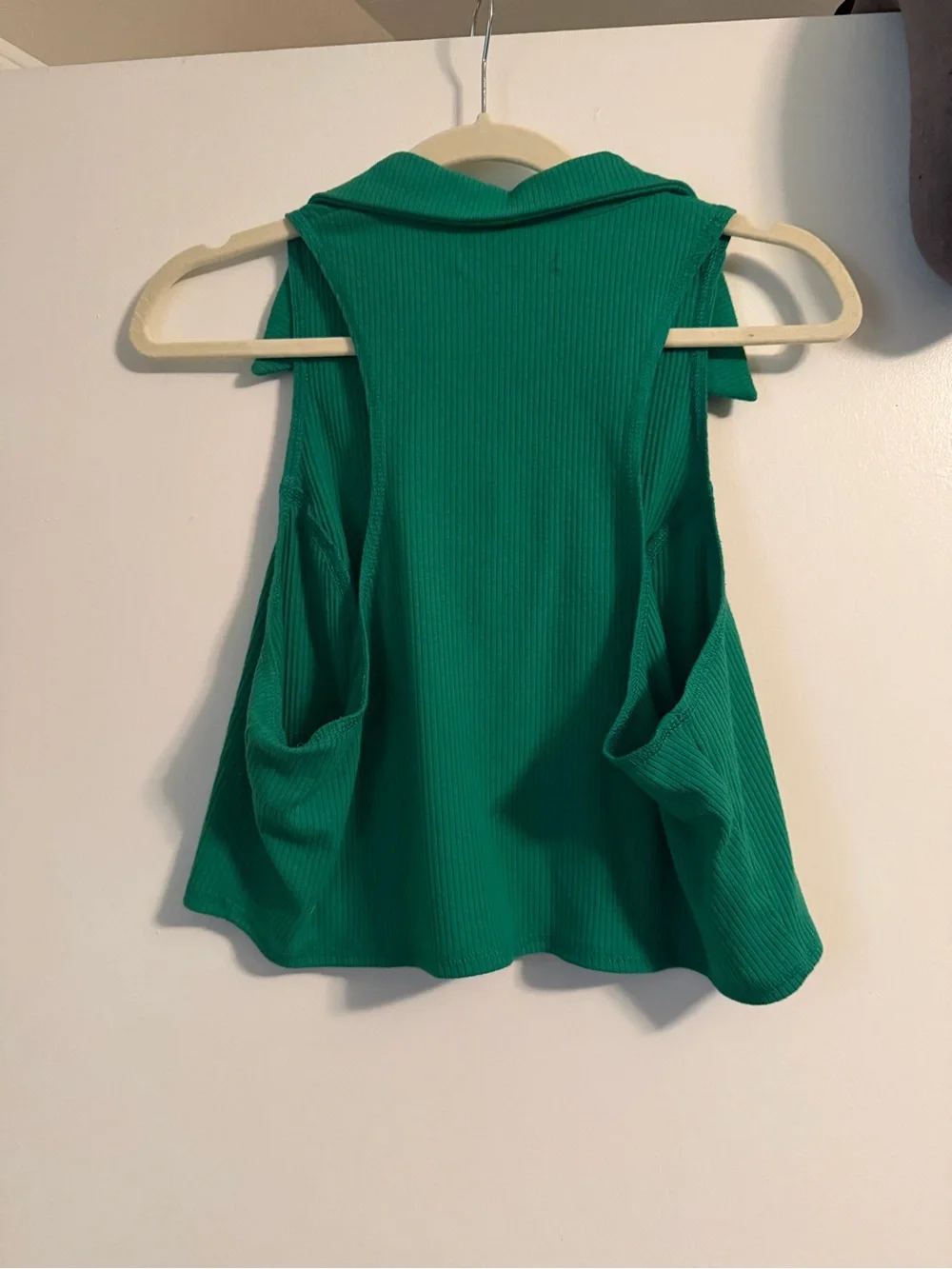 Urban Outfitters Green Ribbed Sleeveless Collared Button Crop Top